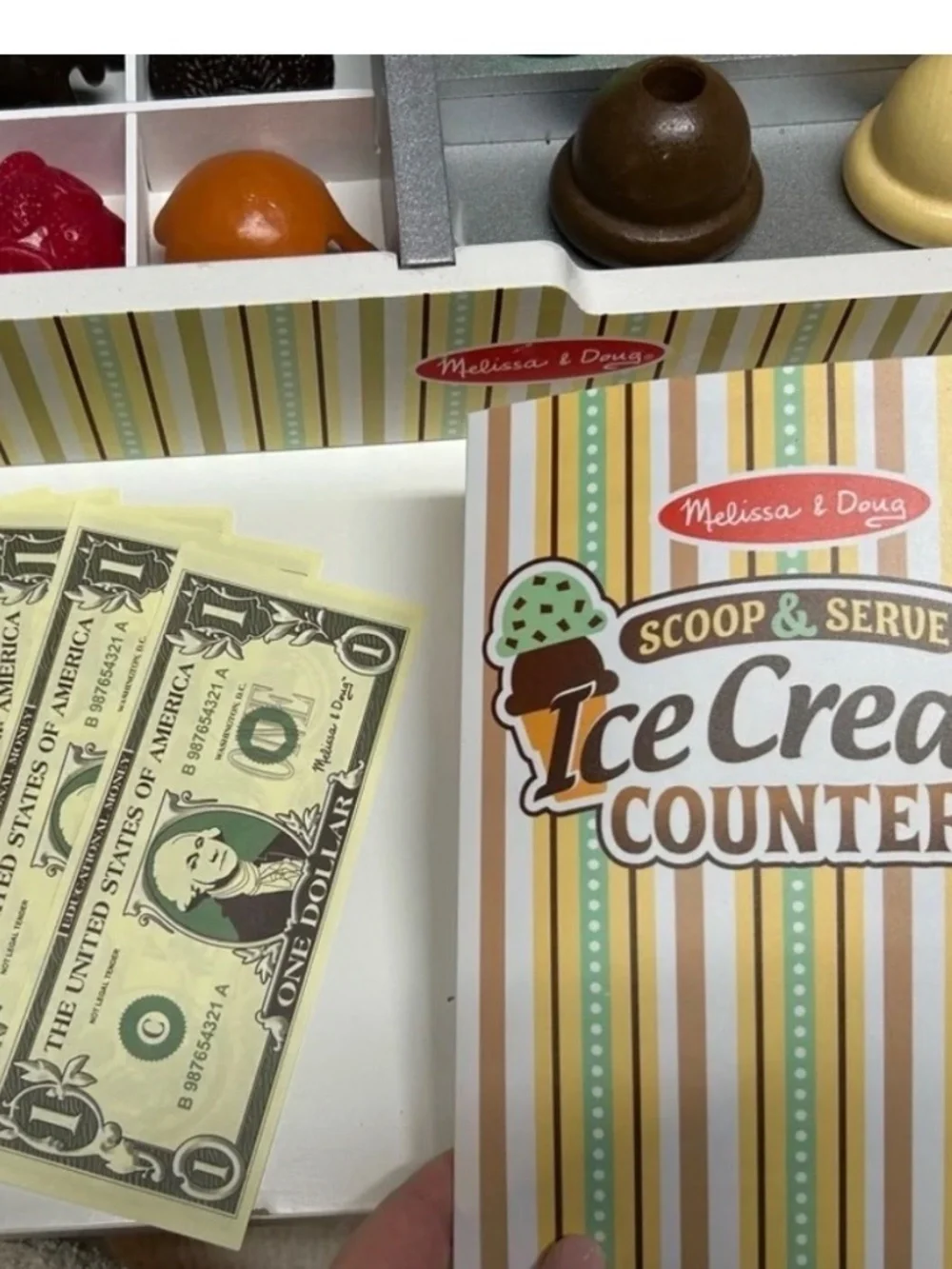 Melissa & Doug Wooden Scoop and Serve Ice Cream Counter With Play Food and Acces